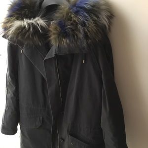 Yves Salomon Army down parka with fur hood trim